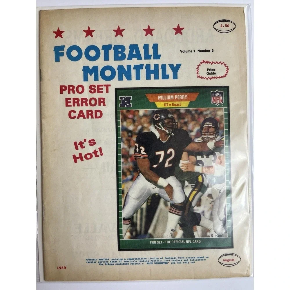 Football Monthly Magazine Vol 1 No 3 1989 William Perry Bears Pro Set Error Card